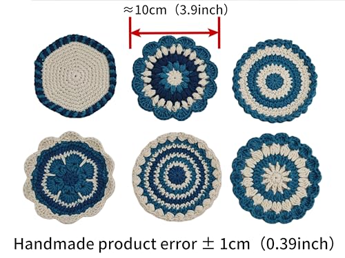 Handmade Crochet Floral Coaster, Absorbent Blue Coaster, 3.9 inches