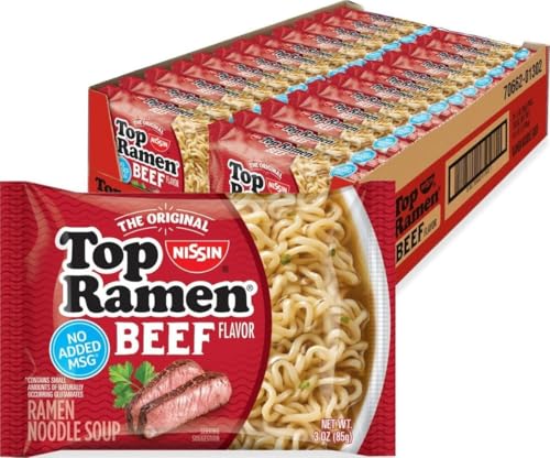 Nissin Top Ramen Noodle Soup, Beef, 3 Ounce (Pack of 24) - size: 3 Ounce (Pack of 24)
