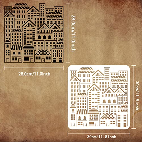 FINGERINSPIRE City Buildings Stencil 11.8x11.8inch Reusable Cityscape Drawing Stencil for Painting on Wood, Canvas, Paper, Floor, Wall - color: City Buildings