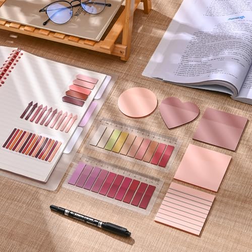 1450 Sheets Transparent Sticky Notes, 3 x 3 inch Aesthetic Clear Lined Sticky Notes with Pen, Gradient Color Waterproof Self-Adhesive Annotation Tabs for Bible Journaling (Red Series) - color: Red Series