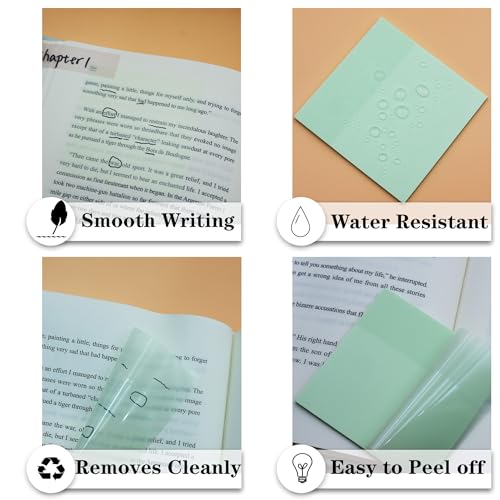 YOUDEFUL Transparent Sticky Note, Clear Sticky Note in 3 Sizes - size: Square Green