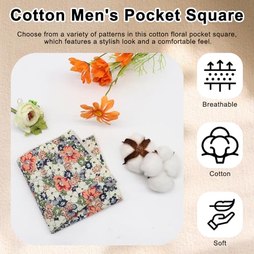 Cotton Floral Handkerchiefs for Men Wedding Evening Daily Work Prom - color: Orange,white,green,grey,navy