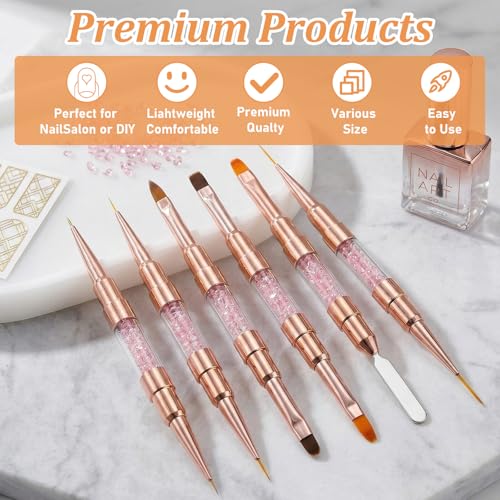 Dual-Ended Nail Art Liner Brushes(6PCS) - 5/7/10/15/19mm Precision Tips for Gel Polish Acrylic Painting, DIY Manicure and Cuticle Polish Mistake Correction - color: White-6Pcs