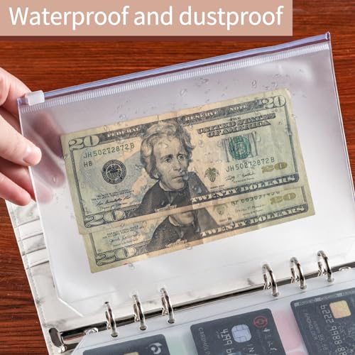 16 Pcs A5 Binder Envelope Pouches, A5 Zippered Binder Inserts for 6-Ring Budget Cash Envelope System, Clear envelopes for Money Saving and Budgeting, with 42 Sticky Binder Labels - size: A5