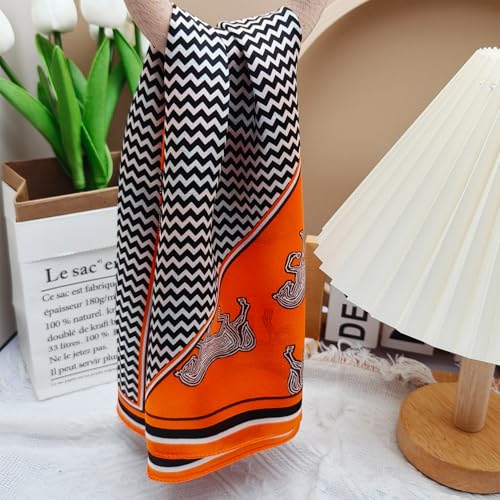 100% Mulberry Silk Neck Scarf for Women Square Neckerchief – 21 inch - color: Orange