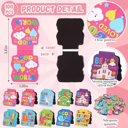 Resurhang 100 Pcs Bible Verses Magnetic Book Marks for Kids Motivational Magnet Religious Bookmark in 10 Designs 1.38 Inches Back to School Gifts for Teachers Students and Books Lover Gifts - style: Bible Verses