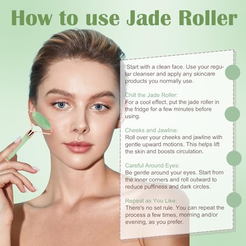 CUBACO Spa Headband and Wristband Set for Women with Ice Jade Roller and Gua Sha, Skin Care Set Tools Puffy Makeup Headband Teen Girl Gifts Trendy Stuff Hair Accessories for Women - color: Green