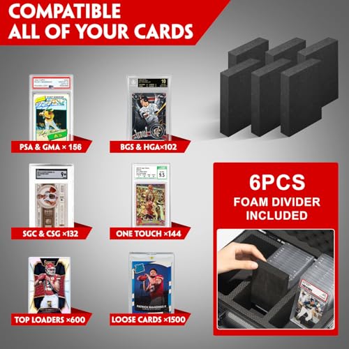 Graded Card Storage Box, 6 Row black Hard Slab Case Trading Card Holder