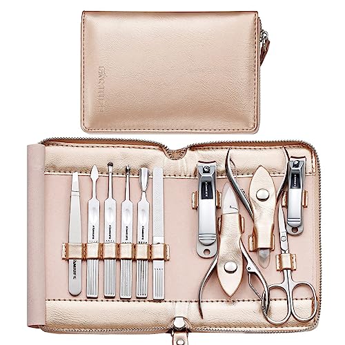 FAMILIFE Stainless Steel Manicure Set 11-in-1 Professional Nail Clipper Kit - color: Gold