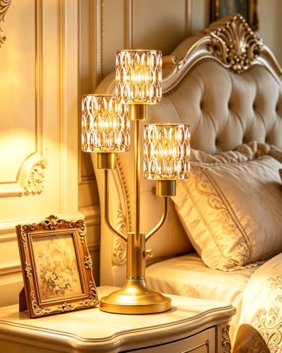 Lightdot Mid Century Modern Table Lamp Glod Glass Dimmable 3 Bulbs Included - color: 19-Gold-Amber-Cylinder