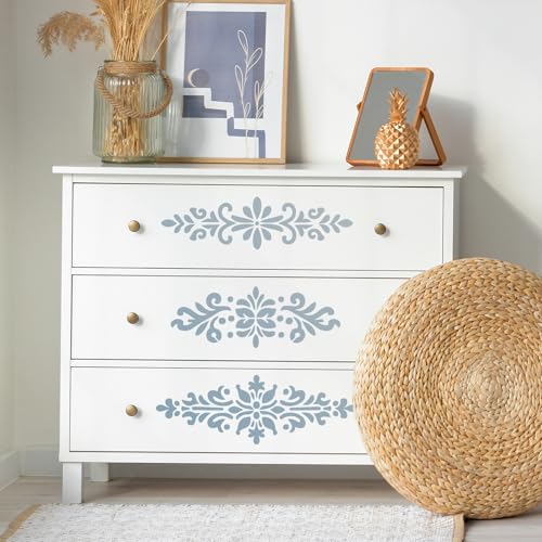 Large Damask Stencils for Painting Wall - 12 Pcs Textured Border Reusable Painting Template for Wooden Home Decoration, Textured Damask Plastic Drawing Templates for Wooden Wardrobe Wall Decorations - style: Damask