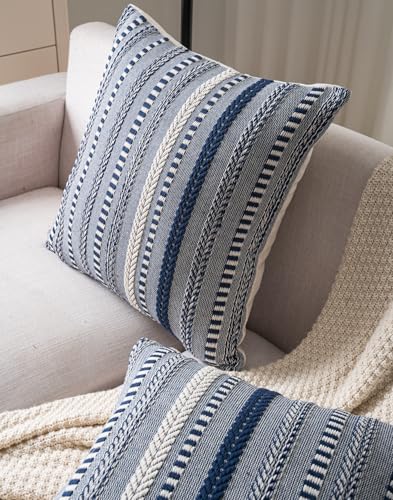 Cethom Boho Throw Pillow Covers 18x18 Inch Set of 2, Farmhouse Decorative Couch Pillow Cases, Navy Blue Accent Pillows of Bed, Sofa Bedroom Living Room Home Decor Cushion Cover - color: Navy Blue, size: 18" x 18" (Pack of 2)