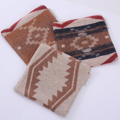 RUTH&BOAZ Wool Blend Ethnic Inca Pattern Fabric Coasters/for Camping, Parties/Set of 4/4" Square (Q-b)