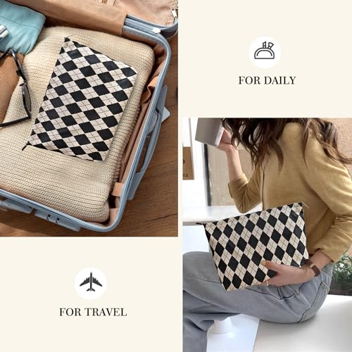 STARDW Checkered Makeup Bag Cosmetic Travel Bag, Toiletry Bag for Women - color: Argyle