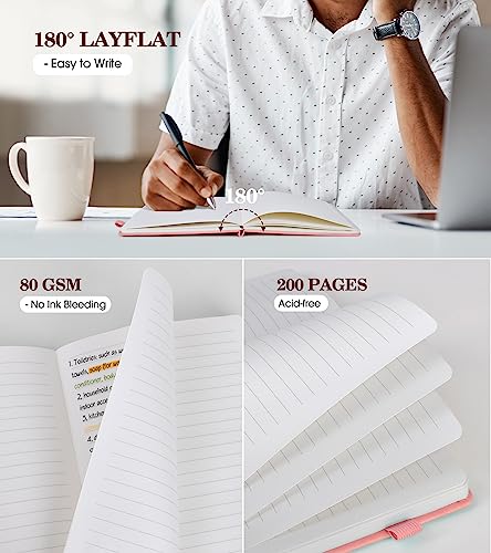 Lined Journal Notebook for Women, A5 Pink Hardcover Leather Journals for Writing, 200 Pages Thick Travel Daily Journal, College Ruled Notebook for Work School, Note Taking, Business 5.75'' X 8.38'' - color: Pink