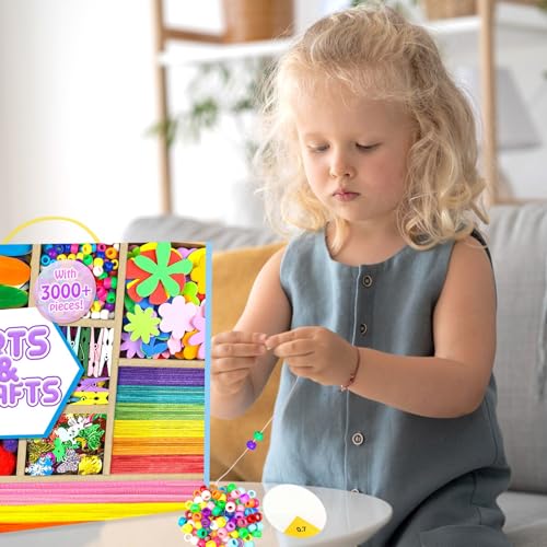 Arts and Crafts Supplies for Kids - 3000Pcs Craft Kit with Pipe Cleaners Crafts for Kids All in Art Crafting Box DIY School Supplies Materials Set Toys Gifts for Girls Boys Age 4 5 6 7 8 9 10 11 & 12 - color: Blue