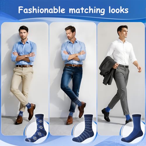 6 Pairs Mens Dress Socks, Men Business Cotton Crew Socks - color: Blue