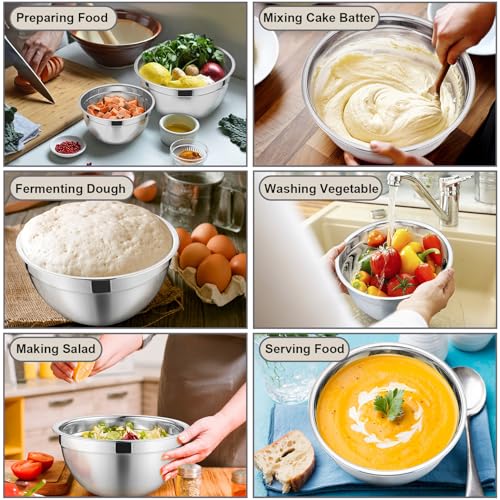 P&P CHEF Mixing Bowls with Lids Set of 6, Nesting Salad Bowl, Khaki - color: Khaki