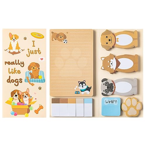 Xqumoi I Just Really Like Dogs Sticky Notes Set, 550 Sheets, Cute Cartoon Puppy Self-Stick Notes Pads Animal Divider Tabs Bundle Writing Memo Pads Back to School Office Supplies Small Gift - color: 1pack-puppy