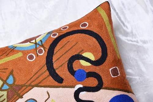Lumbar Kandinsky Modern Pillow Cover Lyrical Mid-Century Chair Cushions Brown Abstract Pillowcase Contemporary Couch Pillowsham Sofa Hand Embroidered Wool Size 14x20 - color: Lyrical Lumbar Pillow Cover