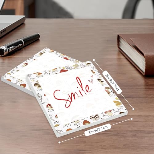 Cute Sticky Notes 3 x 3 in, 2 Pack Self Stick Note Pads with Fun Patterns, Strong Adhesive Memo Pads for Office School Home, 80 Sheets per Pad Cute Mushroom - color: Cute Mushroom