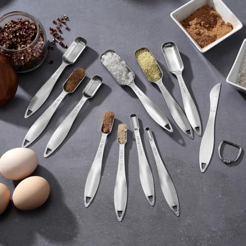 18/8 Stainless Steel Measuring Spoons Set of 16 Pieces, Includes 10 Narrow, 1 Leveler and 5 Mini Spoons - size: 16 Pieces: 15 Spoons + 1 Leveler