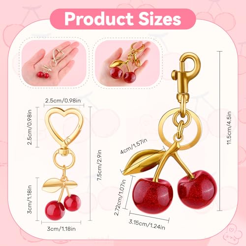 Cherry Bag Charm Cute Cherry Purse Charms Strawberry Keychain Best Gifts - color: A07 2pcs Cherry Charm(mixed Sizes)