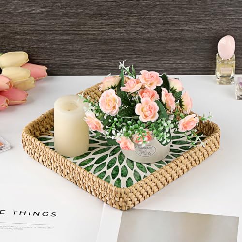 Key Basket Bowl for Entryway Table, Decorative Small Wicker Tray - color: Green, size: 8.3" x 8.3" x 1.6"