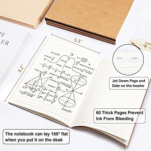 feela 8 Pack A5 Kraft Notebooks, 60 Lined Blank Pages Travel Journal Bulk, Soft Cover Notebooks for Women Girls Students, Making Plans Writing Memos Office School Supplies, 8.3 X 5.5 in - style: Lined-8 Pack