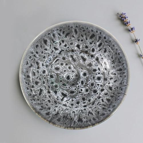 Ceramic Fruit Bowl,10.2" Decorative Bowl, Large Fruit Bowl for Kitchen Counter, Pedestal Bowl, Kitchen Counter Décor, Bread Candy Snacks Organizer(Black Gray) - color: Black Gray