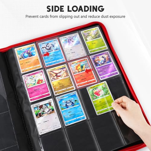 HHZ 16-Pocket Trading Card Binder, 832 Slots, Side Loading, Ringless -Red - color: Red