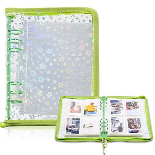 Kpop Photocard Binder Holder with 30 Pack 4-Pocket Inner Pages, A5 6 Ring Cover Album Book with Zipper for Organizing Trading Card (Green) - color: Green