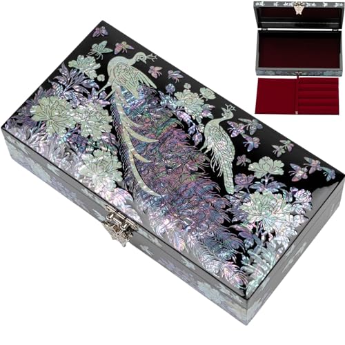 February Mountain Exquisite Mother of Pearl Peacock Design Jewelry Box: Artistry, Elegance, and Versatile Storage Gifts for Women - style: Peacock