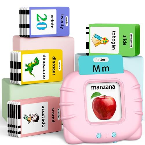 Eaever Spanish English 520 Words Talking-Flash-Cards, Birthday Gift for 3 4 5 6 Year Old Girls, Preschool Learning Toys, Pink - color: Pink, size: Bilingual Version(abc+123-520 Words)