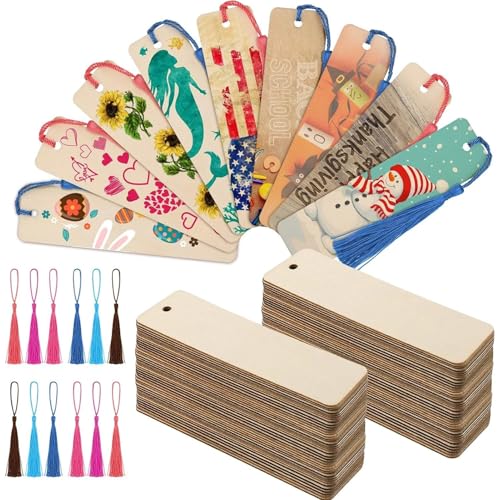 20PCS Unfinished Bookmarks Kit with 20PCS Colorful Tassels