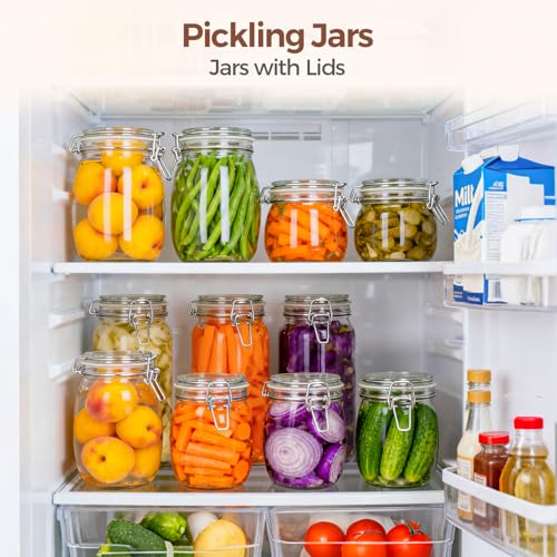 ComSaf Round Glass Jars with Airtight Lids 25 oz 6 Pack Pickling - size: 25 fl oz x 6