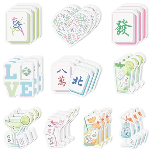 CJiangpo 30Pcs Mahjong Sticky Notes Pads, 600 Sheets Funny Cocktail Sticky Notes Self Stick Notepad Memo Pads Page Marker, Mah Jong Lovers Gifts Birthday Mahjong Party Decoration Supplies - color: Mahjong