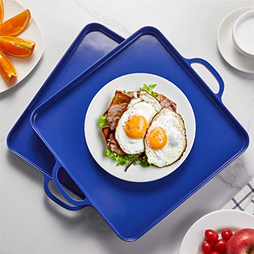 Square Serving Trays with Handles Melamine Dark Blue 12.5x12.5 Inch Spill Proof Kitchen Eating Trays Set of 2 for Cafeteria Cafe Food Appeizer Dessert Snack Dinner Lunch Breakfast,TR15-02 - color: Dark Blue