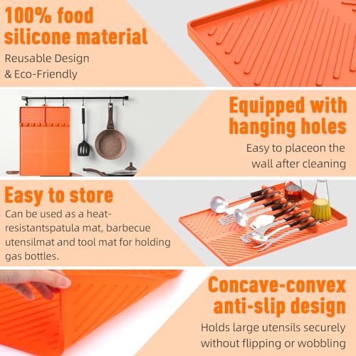 Silicone Grill Mat Compatible with Blackstone, BBQ Griddle Tool - color: Orange