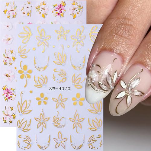Flower Nail Stickers for Nail Art 12PCS 3D Self-Adhesive Nail Decals with Tweezers Floral Leaf Line Designs Manicure Decoration Spring DIY Charming Flowers Nails Supplies for Women - style: Flower Styles-02