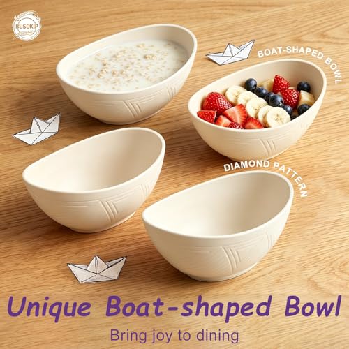 Salad Bowls 26oz, Oval Wheat Straw Bowls Sets of 6 - Beige - color: Beige, size: 26 oz (6 PCS)