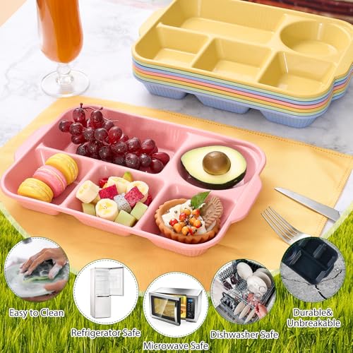 Pinkunn 8 Pcs 13'' Divided Plates for Adults Wheat Straw, Fresh - color: Fresh