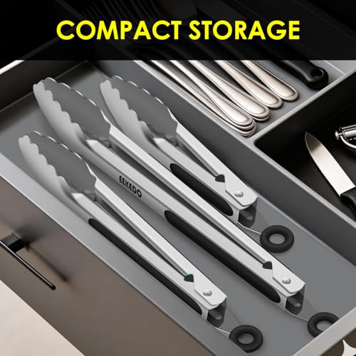 Metal Tongs for Cooking, Heat Resistant 600 Degrees - 7", 9" and 12" - size: 7 + 9 + 12 inches