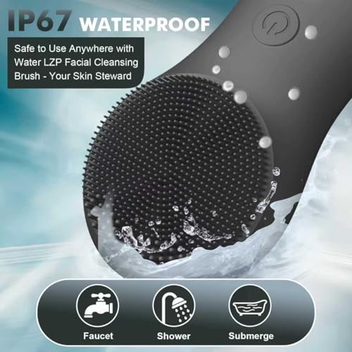 LZP Silicone Face Scrubber, Electric Facial Cleansing Brush with 6 Speeds Vibration Technology, Rechargeable & Waterproof Exfoliating Scrub Brush for Cleansing and Massaging, Men Women - color: Black