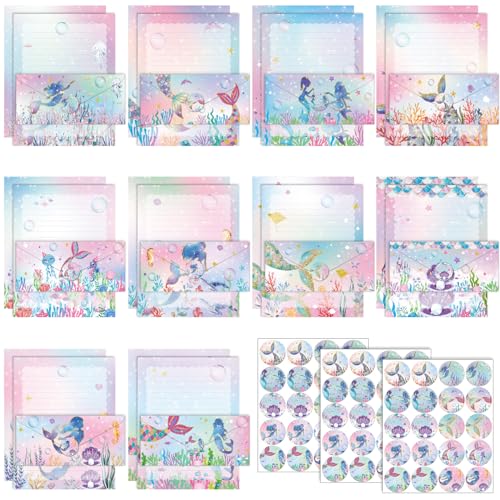 TaoBary 160 Pcs Mermaid Stationery Paper and Envelopes Set, 8.5 x 11'' - size: 8.5 x 11 Inch, style: Mermaid