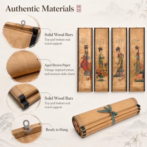 CIFIBIFUN 4 Panels Large Women Beauty Chinese Wall Art Scroll Painting