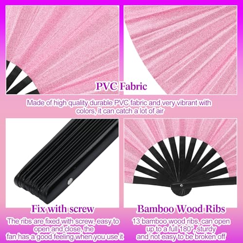Maitys 2 Packs Large Folding Hand Fans 13'' Chinese Handheld Fan Large Clap Fans for Line Dancing, Tai Chi, Festival, Kung Fu, Martial Art, Gift, Includes 2 Pouch (Glitter Purple and Pink) - color: Glitter Purple and Pink