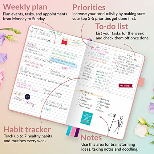 GoGirl Planner for Women, Undated Weekly Agenda Journal, Peach Pink - color: Peach Pink, size: A5 (5.8'' x 8.3'')