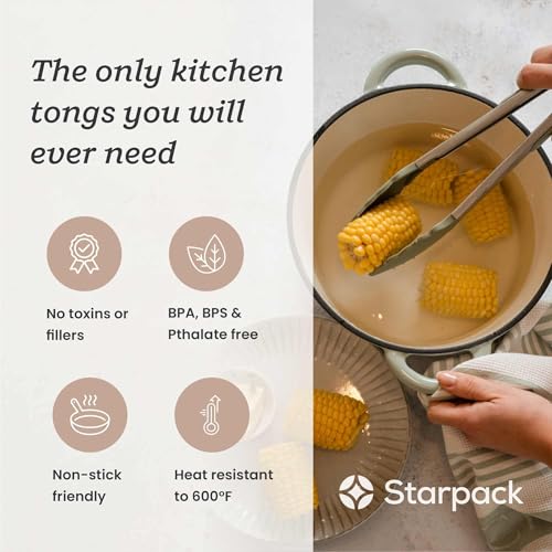 Starpack Get a Grip Silicone Kitchen Tongs (12 Inch) - LFGB Non Toxic, 600°F Heat Resistant, BPA-Free - Heavy-Duty Stainless Steel, Locking - Dishwasher Safe for Nonstick Cookware - color: Sage Green, size: 12" Single
