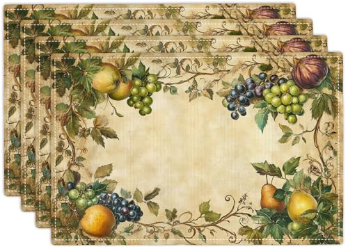 Fruit Placemats Set of 4, Fruits Grape Table Mats, Washable Place Mats for Home Party Indoor Kitchen Dining Table Decoration 12x18 Inch - color: Fruit, size: Set of 4